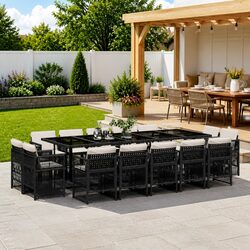 15 Piece Outdoor Garden Dining Set - Black Rattan Construction