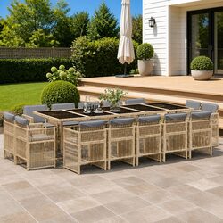 Garden Dining Set 15 Piece Outdoor Furniture Beige PE Rattan Chairs Table