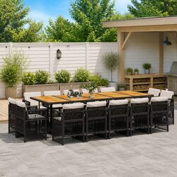 Durable 15-Piece Garden Dining Set - Black Poly Rattan