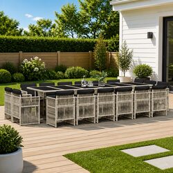 Garden Dining Set 17 Piece Outdoor Furniture Grey Poly Rattan Patio Chairs Table