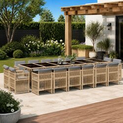 Garden Dining Set 17 Piece Outdoor Furniture Patio Beige PE Rattan Chairs Table