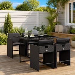 5-Piece Garden Dining Set with PE Rattan and Glass Top
