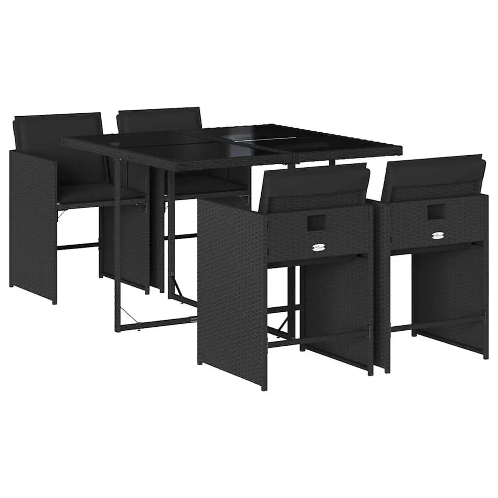 Outdoor Dining Set Garden Furniture 5 Piece Black Rattan Table Chairs Cushions