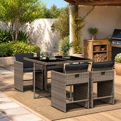 5 Piece Outdoor Dining Set Grey Poly Rattan Chairs Table Patio Garden Furniture