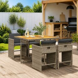 Grey Poly Rattan 5 Piece Outdoor Garden Dining Set with Padded Cushions