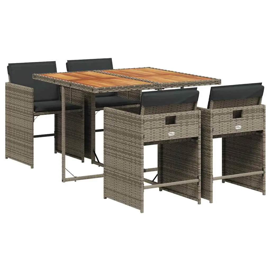 5 Piece Outdoor Garden Dining Set for Patio Grey Poly Rattan with Padded Cushions