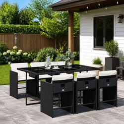 7 Piece Outdoor Dining Set Garden Furniture Black Poly Rattan Chairs Table
