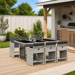 7 Piece Grey Outdoor Dining Set with Cushions and Glass Top