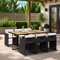 Outdoor Dining Set: 7 Pieces with Rattan and Acacia Wood