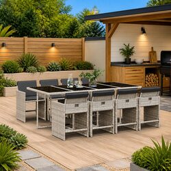 9 Piece Garden Dining Set - Grey Rattan, Durable Design