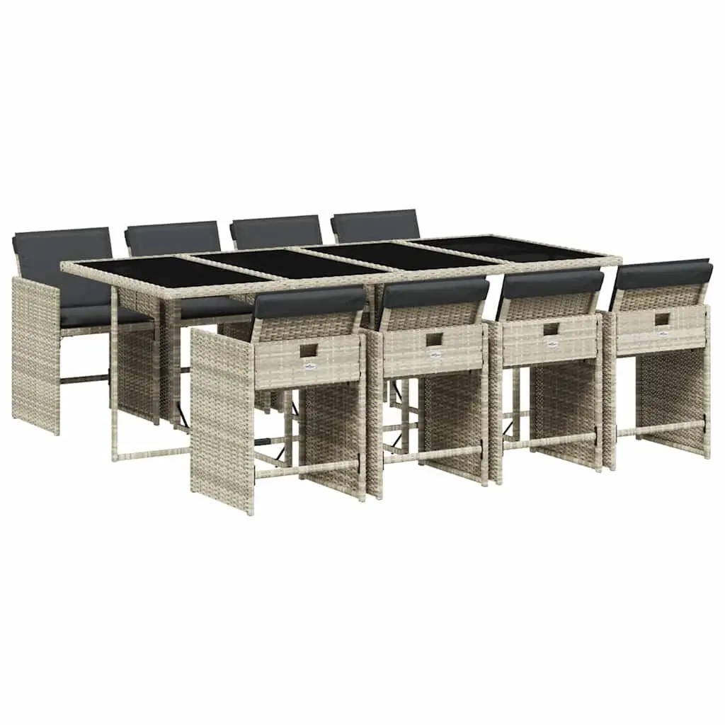Outdoor Furniture Set 9 Piece Grey Poly Rattan Table Chairs for Garden Dining
