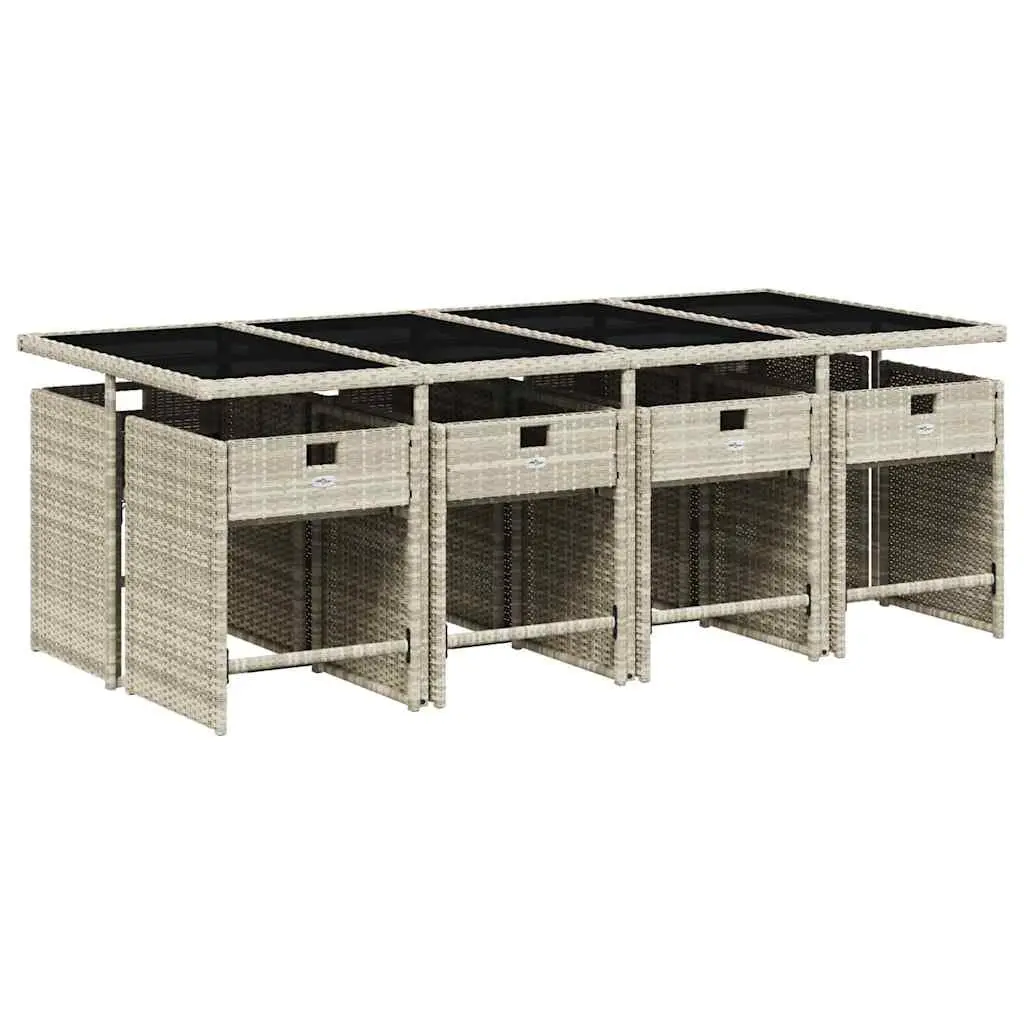 Outdoor Furniture Set 9 Piece Grey Poly Rattan Table Chairs for Garden Dining