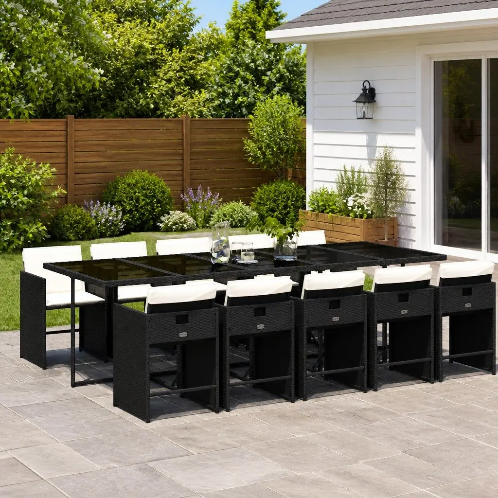 Garden Dining Set Outdoor Furniture 11 Piece Black Poly Rattan with Cushions