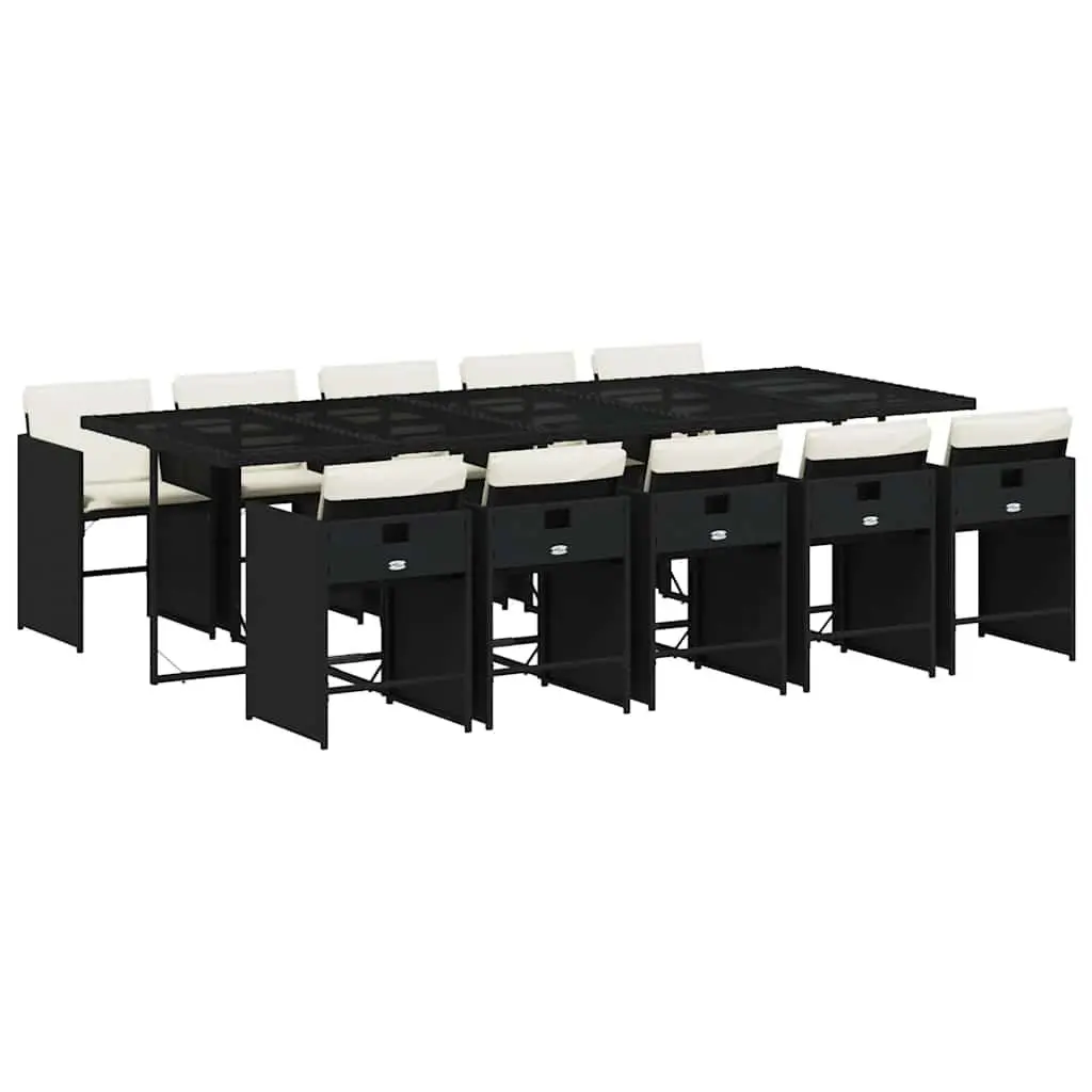 Garden Dining Set Outdoor Furniture 11 Piece Black Poly Rattan with Cushions