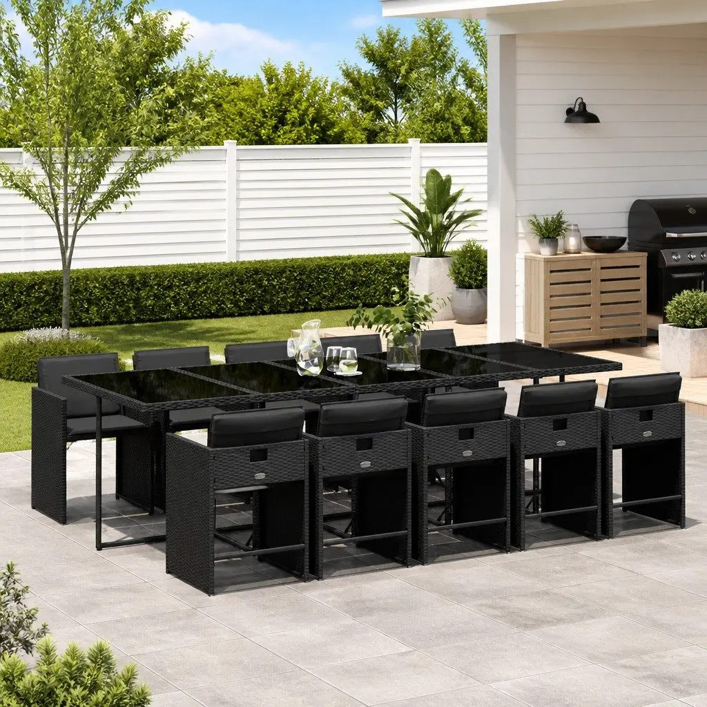 Garden Dining Set 11 Piece Outdoor Use Black Poly Rattan Chairs Table