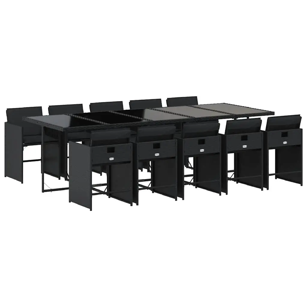 Garden Dining Set 11 Piece Outdoor Use Black Poly Rattan Chairs Table