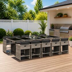 11 Piece Garden Dining Set: 10 Chairs and Glass Table