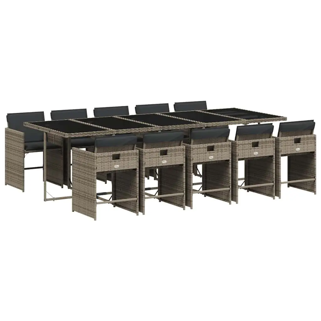 11 Piece Garden Dining Set for Outdoor Use Grey Rattan with Cushions
