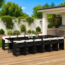 Specifications of a 13-Piece Outdoor Dining Set with Rattan Chairs