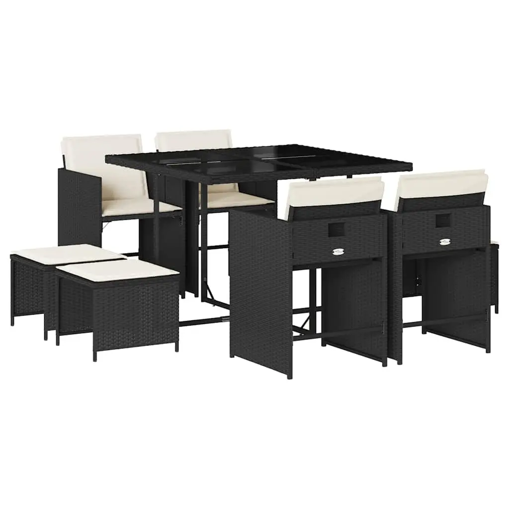 Garden Dining Set 9 Piece Outdoor Furniture Table Chairs Cushions Black Poly