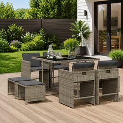 Garden Dining Set 9 Piece Outdoor Table Chairs with Cushions Grey Patio