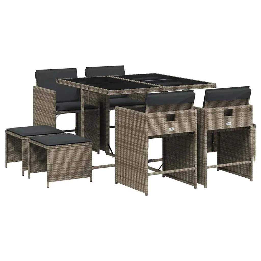 Garden Dining Set 9 Piece Outdoor Table Chairs with Cushions Grey Patio