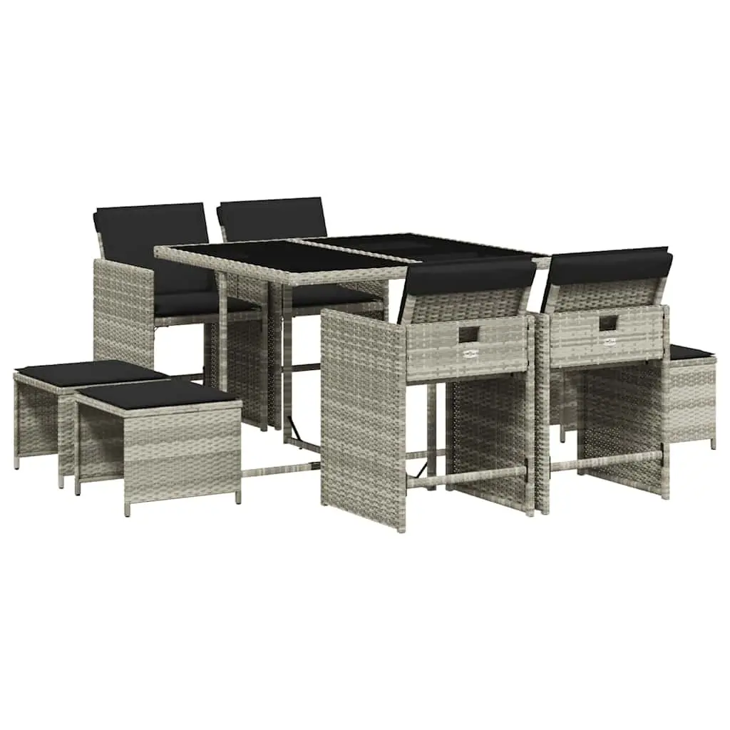 Garden Dining Set 9 Piece Outdoor Furniture Grey Poly Rattan Chairs Table