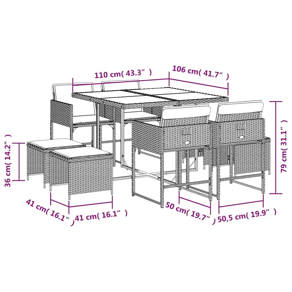 Garden Dining Set 9 Piece Outdoor Furniture Grey Poly Rattan Chairs Table