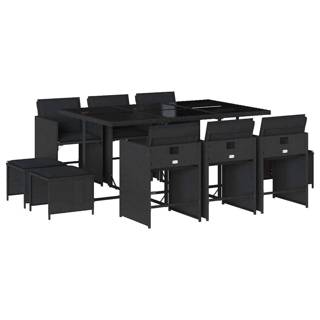 Garden Dining Set Outdoor Furniture 11 Piece Black Poly Rattan Table Chairs Cushions
