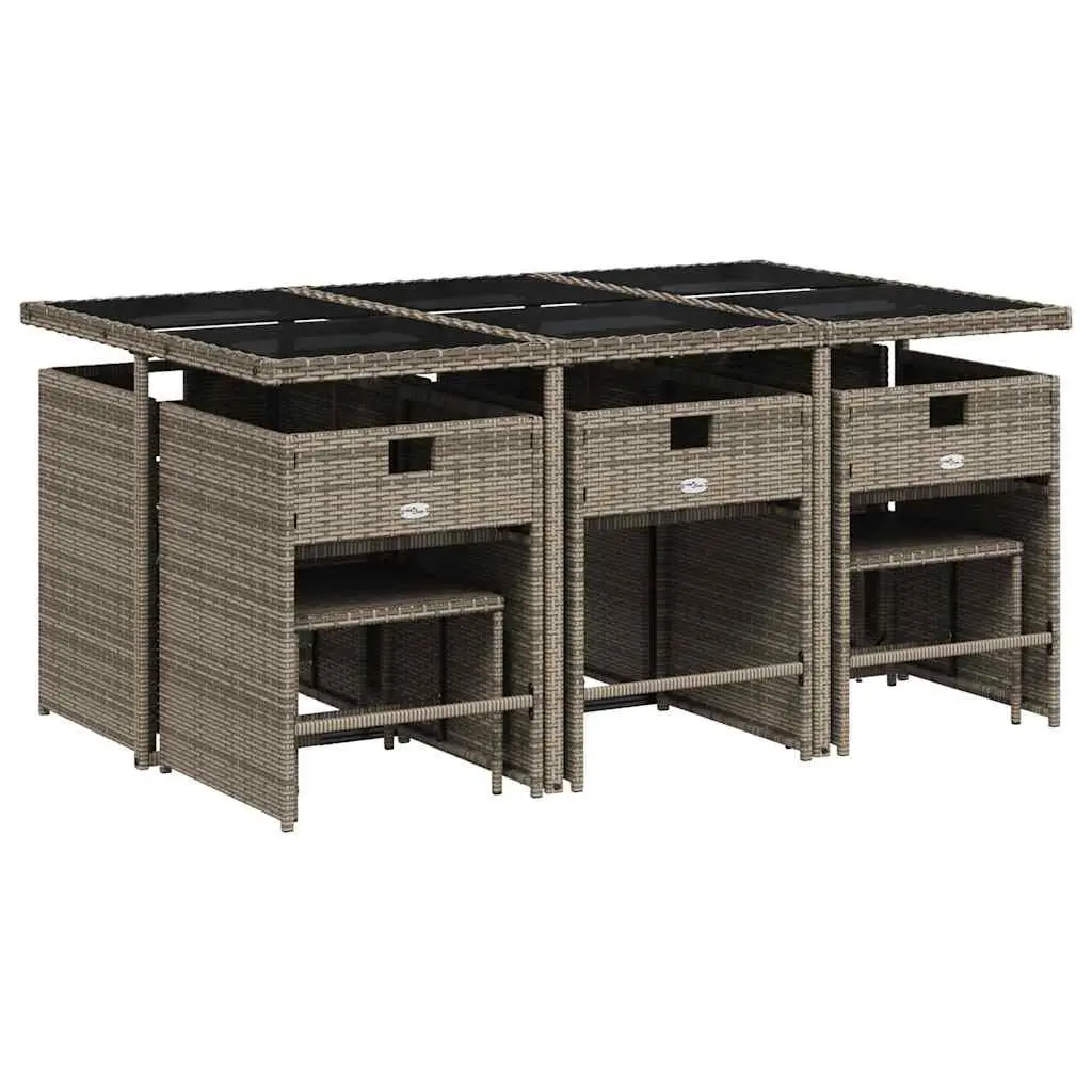 Outdoor Dining Set 11 Piece Grey Poly Rattan Patio Furniture with Cushioned Seating and Tempered Glass Tabletop for Garden and Backyard