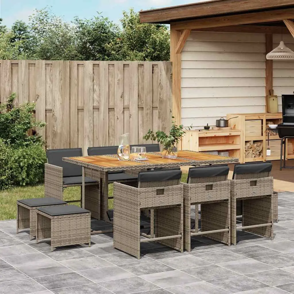 11 Piece Grey Poly Rattan Dining Set