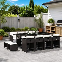 Outdoor Dining Set Specifications: 13 Pieces, Black Rattan