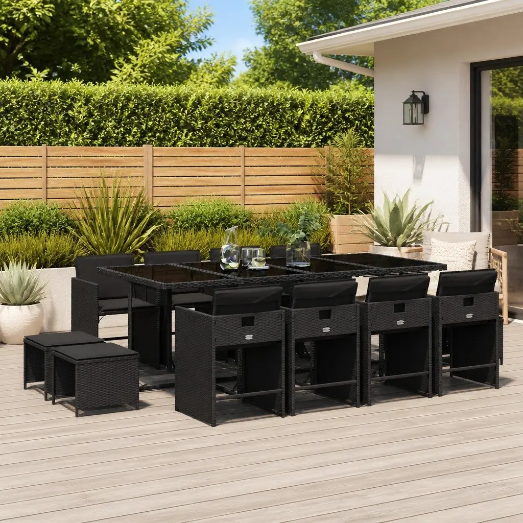 13 Piece Outdoor Garden Dining Set for Patio Black Poly Rattan