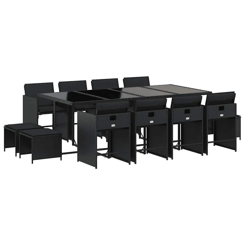13 Piece Outdoor Garden Dining Set for Patio Black Poly Rattan