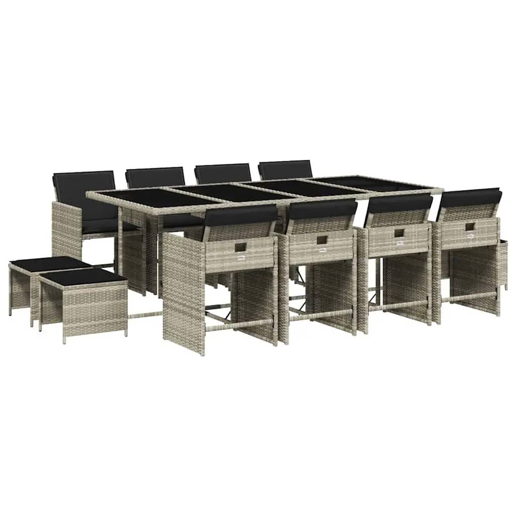 Outdoor Dining Set 13 Piece Grey Poly Rattan Chairs Table for Garden Patio