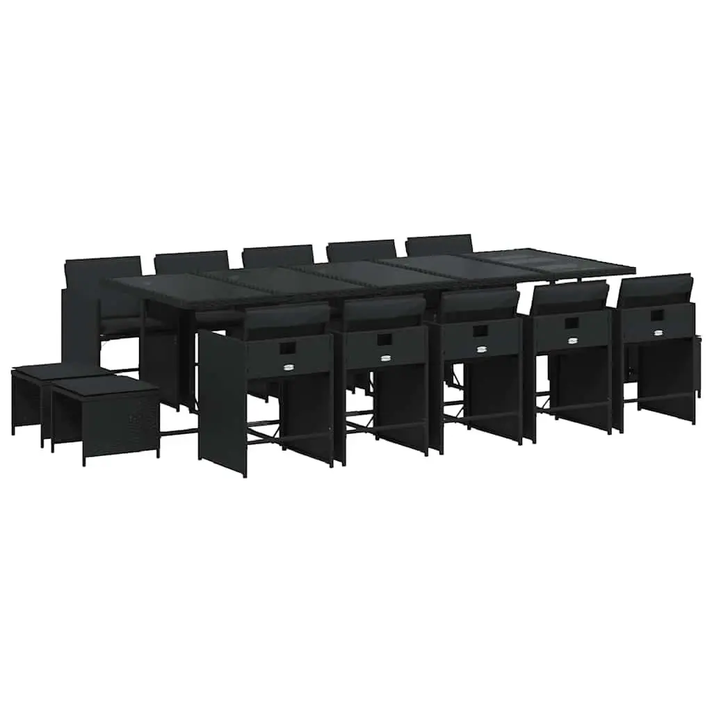 Outdoor Dining Set 15 Piece Garden Furniture Black PE Rattan with Cushions