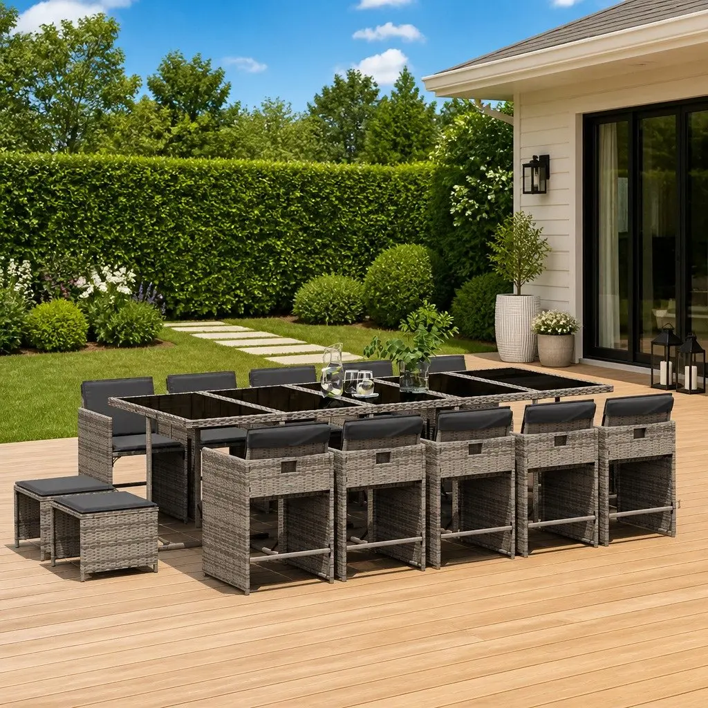 15-Piece Outdoor Dining Set in Grey