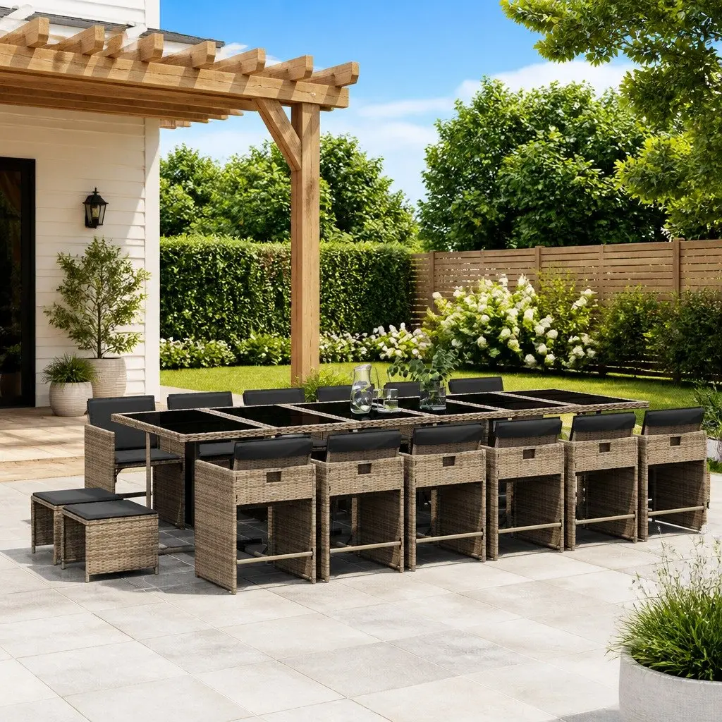 17 Piece Garden Dining Set Outdoor Patio Furniture Grey