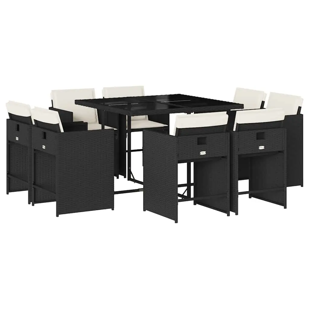 Garden Dining Set 9 Piece Outdoor Furniture Table Chairs with Cushions Black