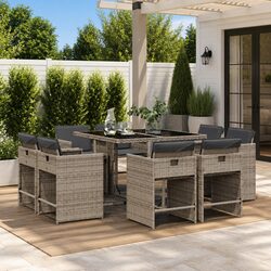 Garden Dining Set 9 Piece Outdoor Furniture Grey Poly Rattan Chairs Table Patio