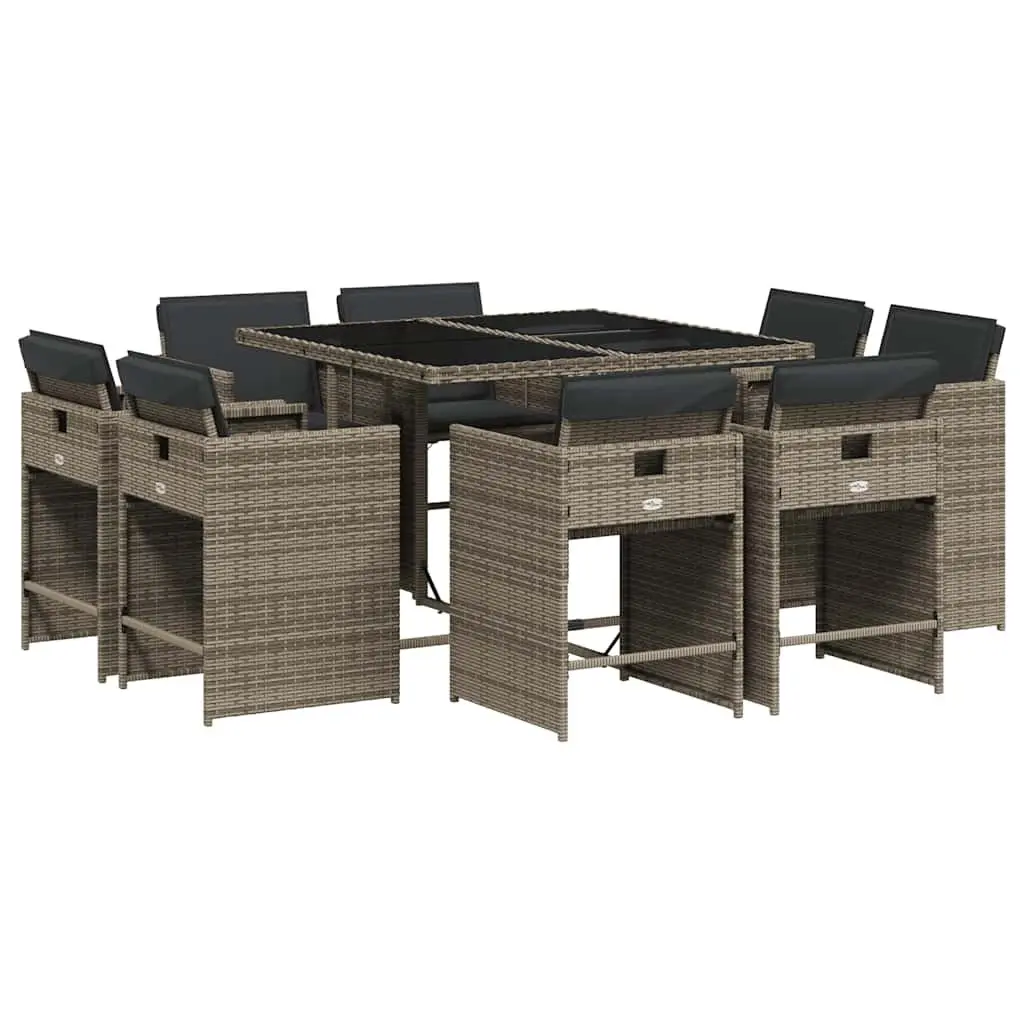 Garden Dining Set 9 Piece Outdoor Use Grey Poly Rattan Chairs Table