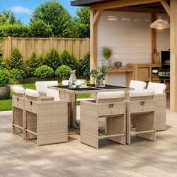 Garden Dining Set 9 Piece Outdoor Furniture Table Chairs with Cushions Beige