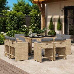 9-Piece Outdoor Dining Set with Beige Cushions