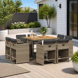 Garden Dining Set Specifications: 9 Piece Grey Rattan