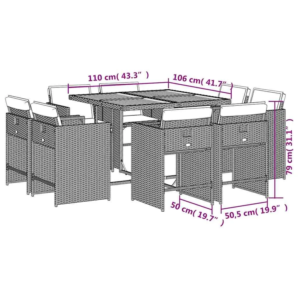 Garden Dining Set 9 Piece Outdoor Patio Furniture Grey Rattan