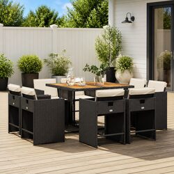 Specifications of 9 Piece Garden Dining Set: Rattan and Wood