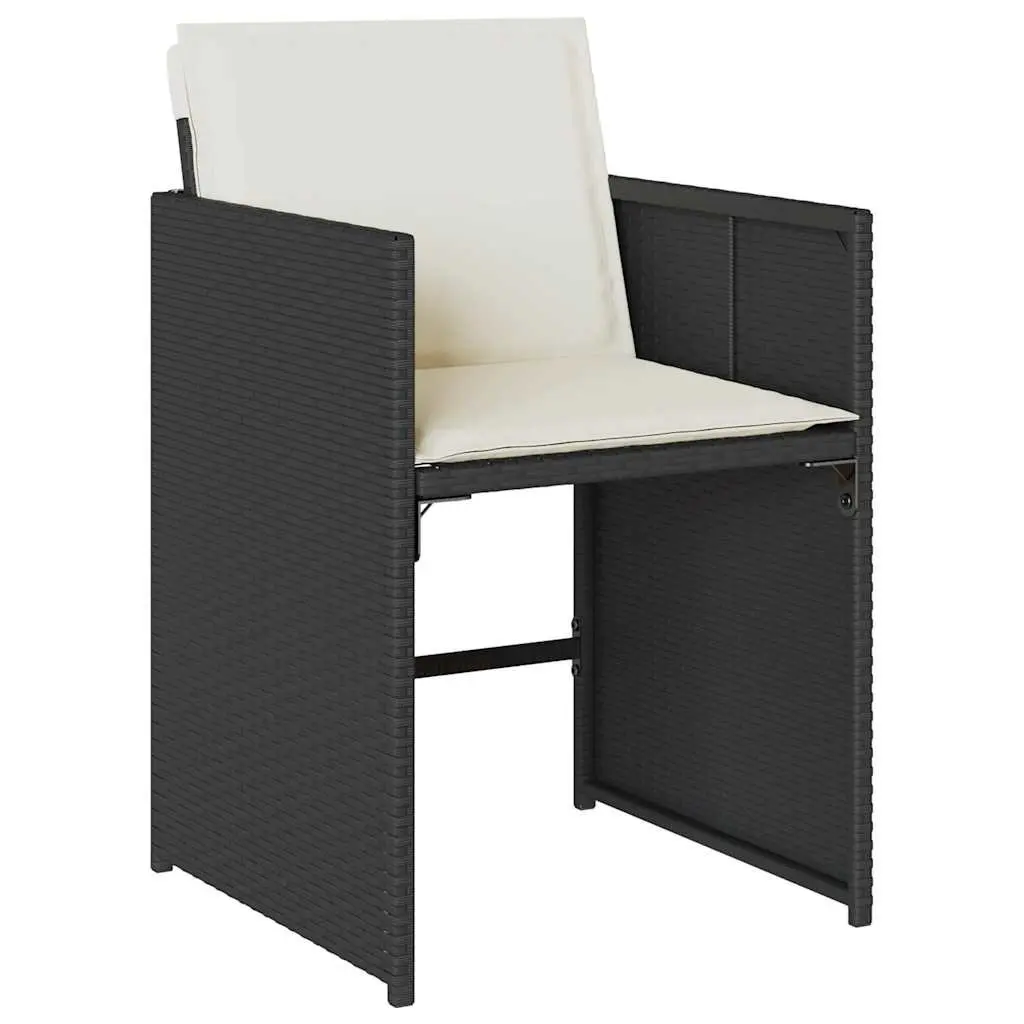11 Piece Dining Set for Outdoor Use with Black Poly Rattan Table and Cushions