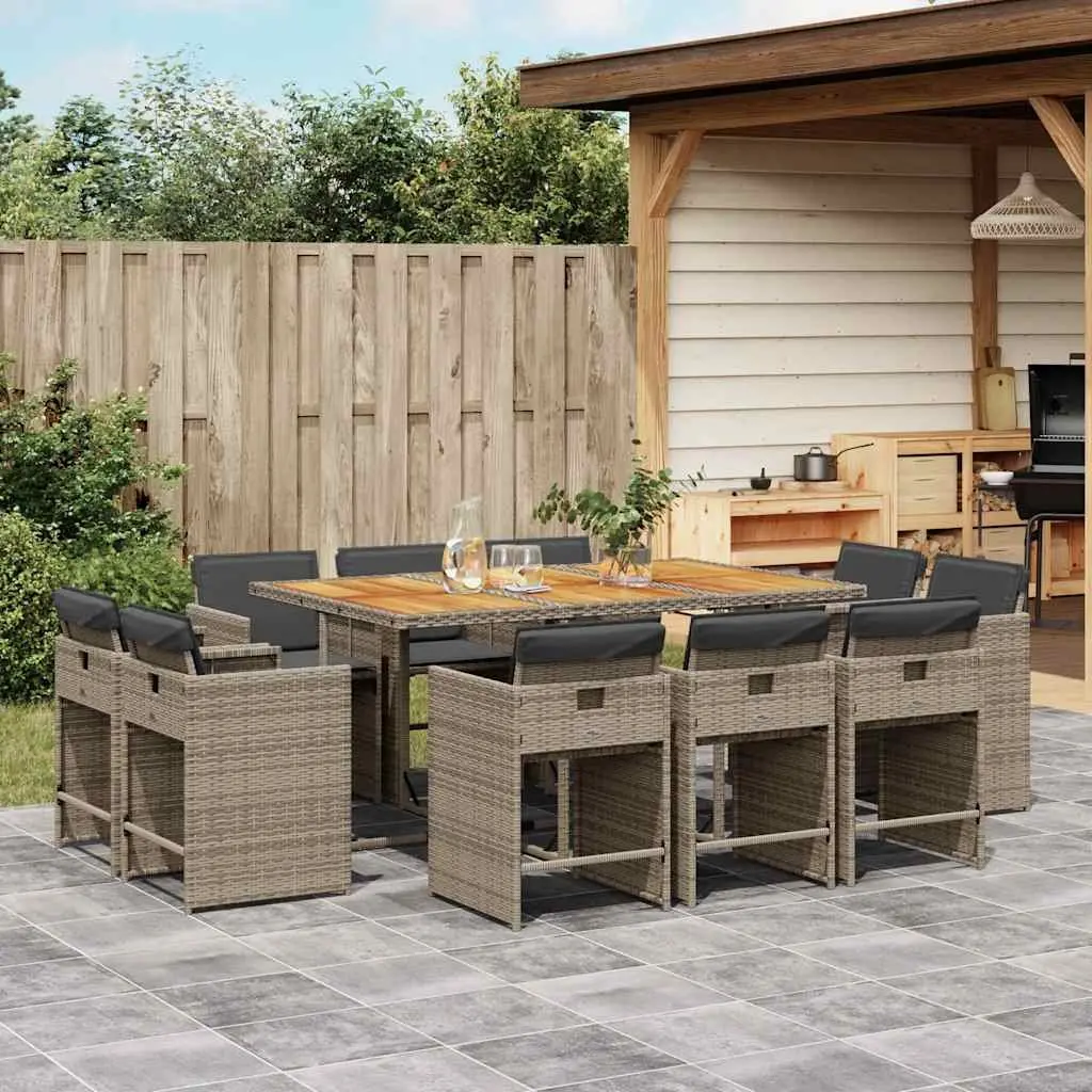 11-Piece Grey Poly Rattan Dining Set