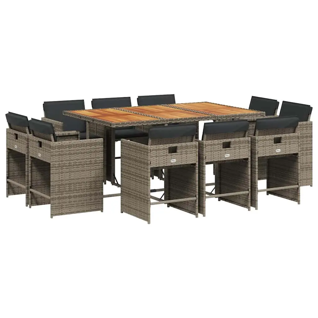 11-Piece Grey Poly Rattan Dining Set