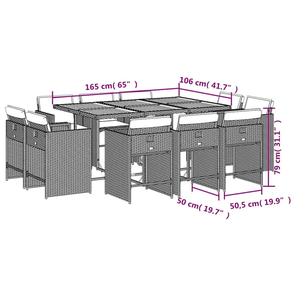 11-Piece Grey Poly Rattan Dining Set